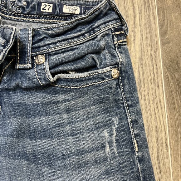 Project-Miss Me Jeans Womens 27 Low Rise Boot Y2K Embellished Medium Wash Denim - Picture 5 of 13